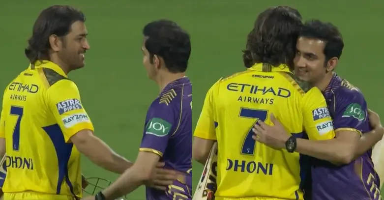 Heartwarming Moment: MS Dhoni and Gautam Gambhir Share Hugs After CSK vs KKR Clash